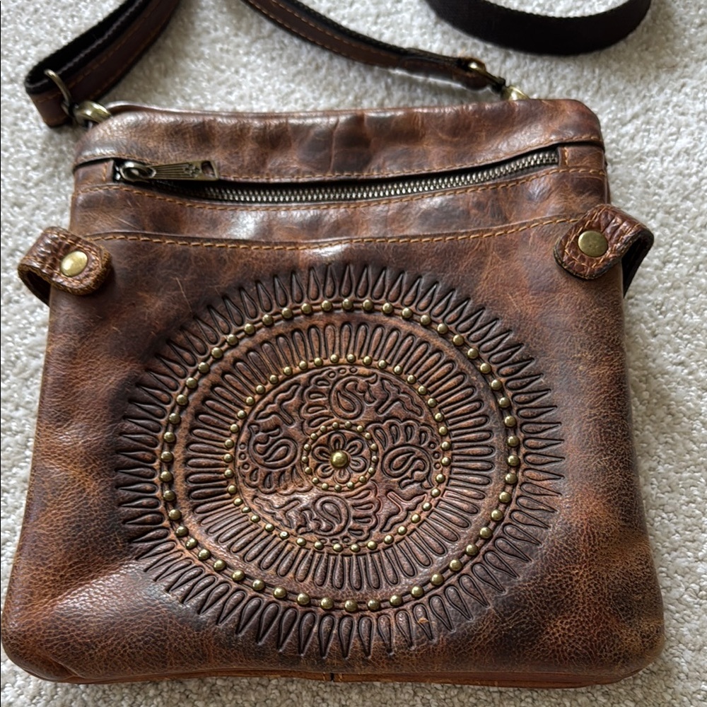 Patricia Nash Vintage Brown Leather Crossbody Bag - Picture 3 of 6